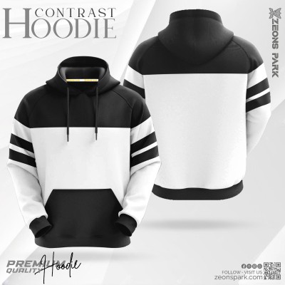 Mans Contrast Polar Fleece Hoodie Black & White Color