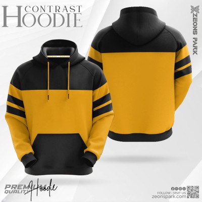 Mans Contrast Polar Fleece Hoodie Mustard & Black Color