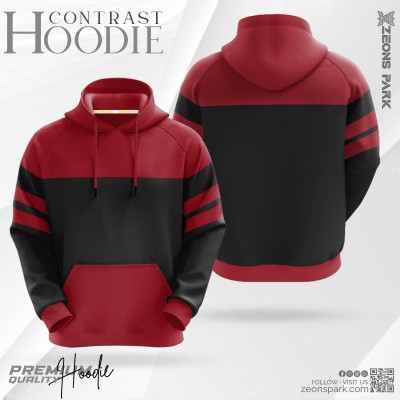 Mans Contrast Polar Fleece Hoodie Black & Red Color