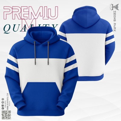 Mans Contrast Polar Fleece Hoodie Blue & White Color